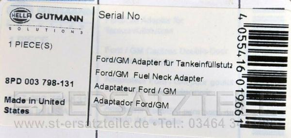 Adapter f. Ford-/GM-Doppeltür-Kraftstoff-Einfüllstutzen